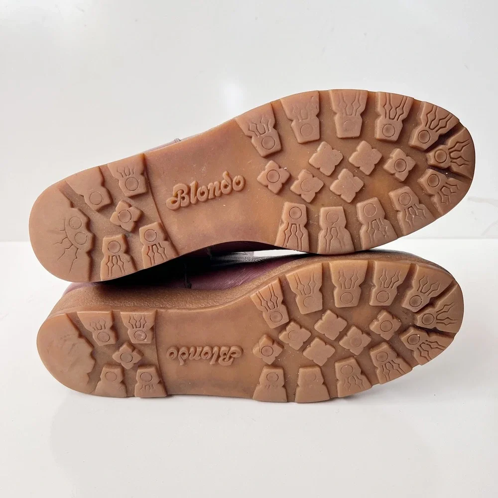 Blondo Leather Winter Boots Brown Quilted Faux Fur Lined Mid Calf Boho 70s Style